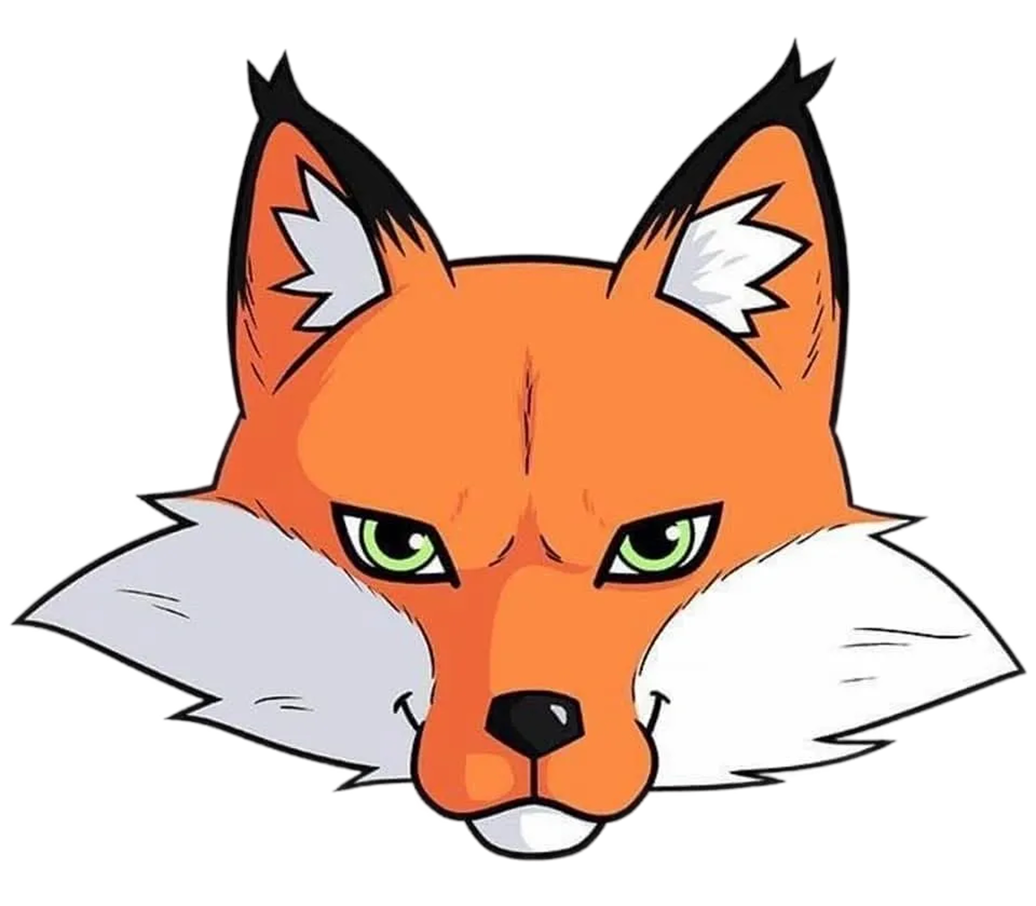 Smiling fox head, animated style