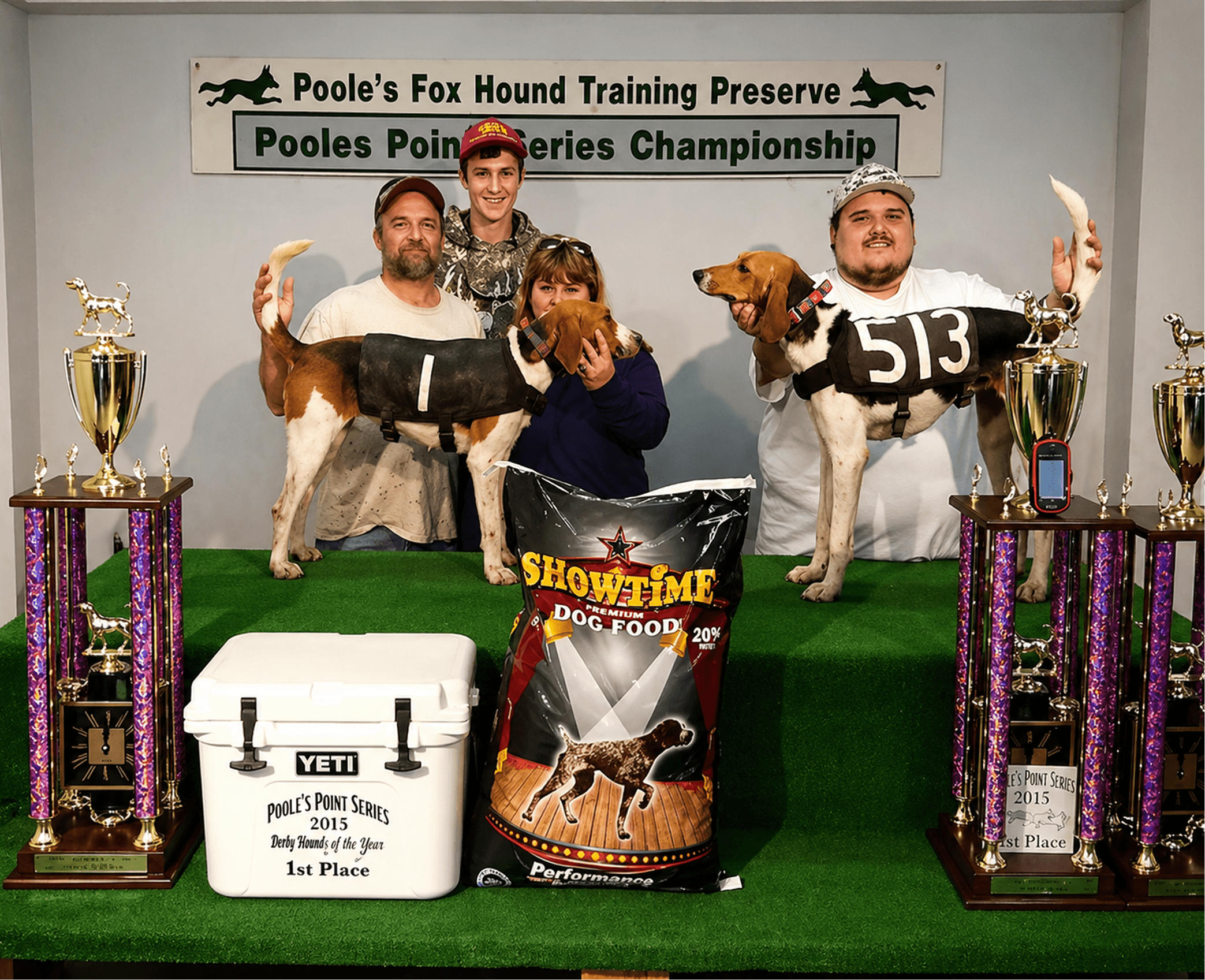 Winning hounds and trophies at Poole's Fox Hound Training Preserve.